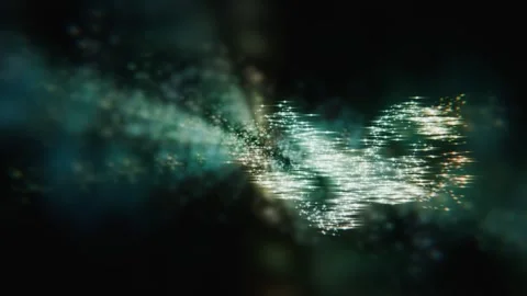 Glowing abstract particles flow in a luminous wave on dark background Stock Footage 346659908