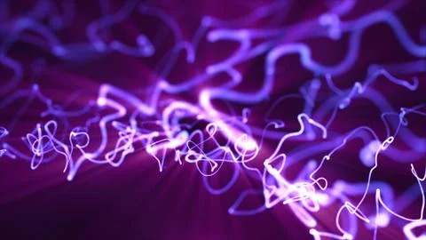 Glowing abstract purple light trails forming flowing wave patterns on a dark  Stock Illustration