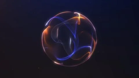 Glowing abstract sphere made of vibrant orange and blue light trails. Ideal.. Stock Illustration