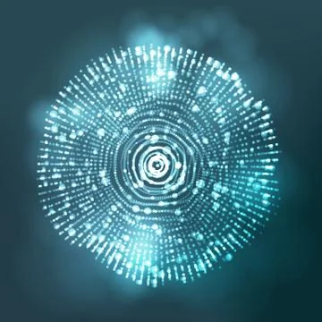Glowing Abstract Sphere Vector. Cyber Equalizer. Flare Lens. Illustration イラスト素材