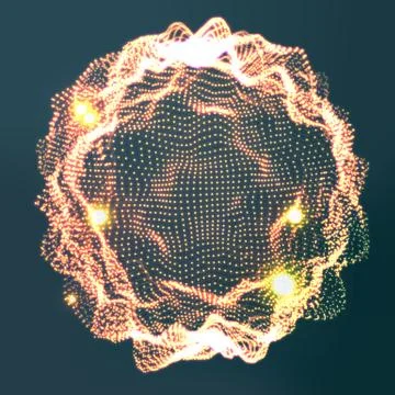 Glowing Abstract Sphere Vector. Cyber Music Waves. Digital Splash. Illustration Stockillustratie