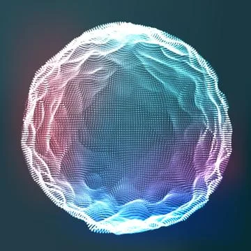 Glowing Abstract Sphere Vector. Data Wireframe. Explosion. Flowing Particles Stockillustratie