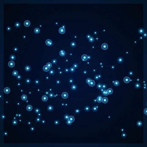 Glowing abstract technological network connecting particles on dark backgroun 動画素材 344777019