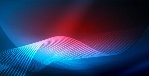 Glowing abstract wave on dark, shiny motion, magic space light. Vector techno Stock Illustration