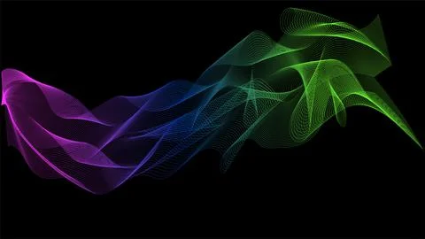 Glowing abstract waves on a dark background, magical cosmic light. Stock Illustration