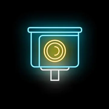 Glowing action camera neon icon for recording video Stockillustratie