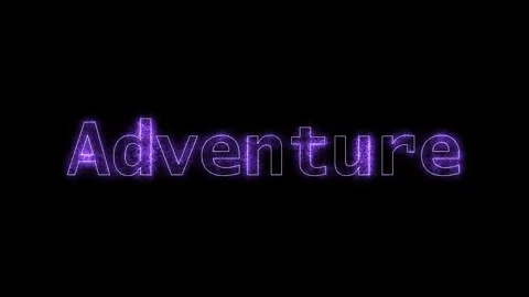 Glowing adventure text appears in blue and green sparkles on black background Vídeo Stock 344416104