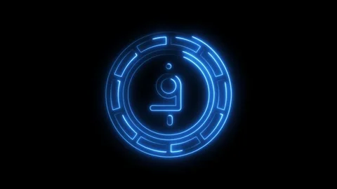 Glowing agix singularitynet token in blue neon light on black background te.. Stock Footage 308457830