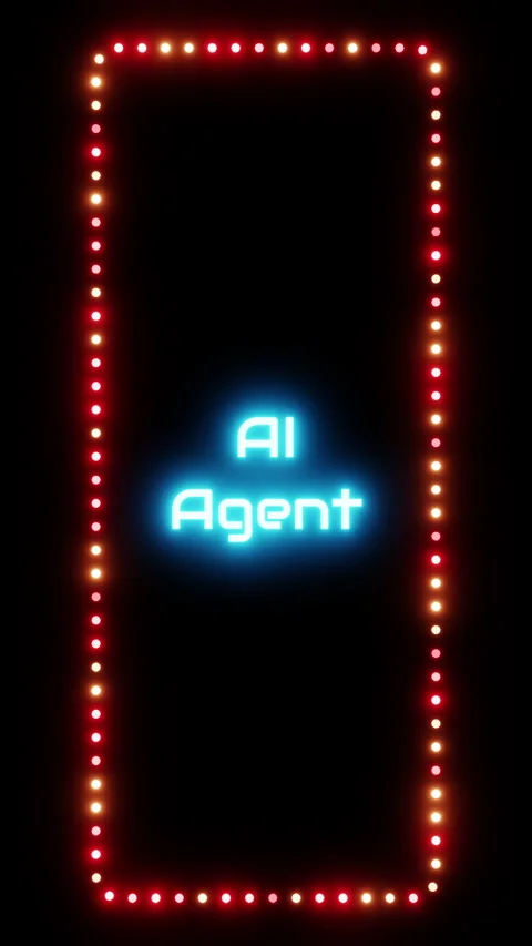 Glowing ai agent sign in flashing vertical frame, 3D render. Ai agent Stock Footage 332175172