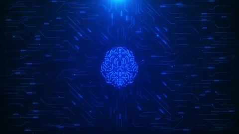 Glowing AI brain core formed by digital circuit lines network connections Stock Footage 333857496