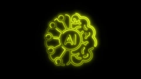 Glowing AI Brain Icon and Symbol in HD Video Neon Stockbeeldmateriaal 304556877