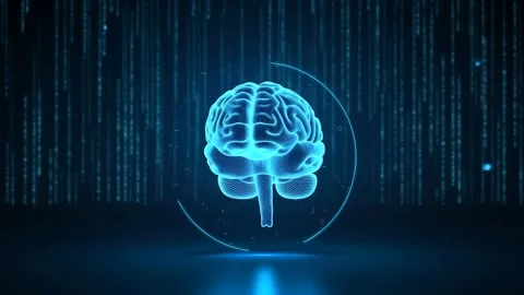 Glowing AI Brain Made of Circuits in Futuristic Virtual Reality Stock Footage 305866242