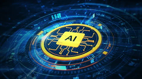 A glowing AI chip at the center of a digital interface Stock Footage 289800252