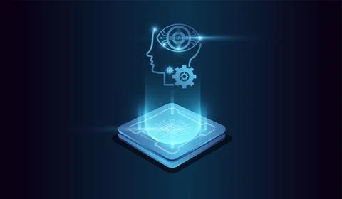 The glowing AI chip with light circuit board on technology vector. and Comp.. Stock Illustration
