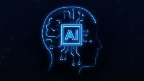 Glowing AI circuit brain inside human profile head outline. Artificial inte.. Stock Footage 337022820