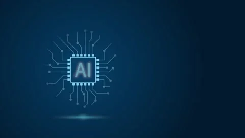 Glowing AI microchip with blinking electronic circuits Video stock 348132243