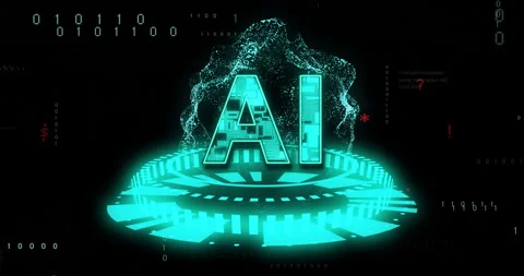Glowing AI text with binary code and digital animation in futuristic design Stock Footage 304843219