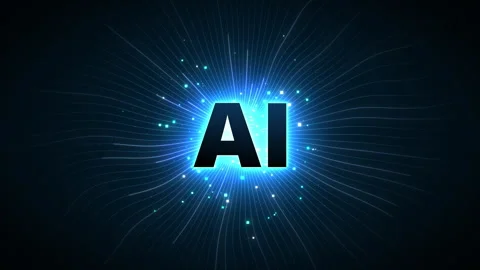 Glowing AI Text With Radiating Blue Data Lines Seamless Loop Stock-Footage 335267050