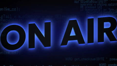 Glowing On Air text over animation of programming code snippets in background Stock Footage 304078071