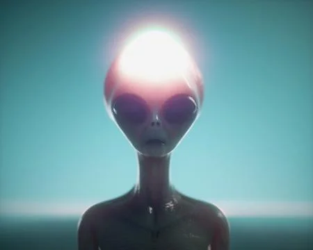 Glowing alien head. Unknown and ufo concept. Stock Illustration