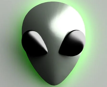 Glowing Alien Life Form Head in 3D with a Green Glow Stock Illustration