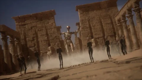 Glowing alien queen captivates the crowd in an epic scene Stock Footage 292962896