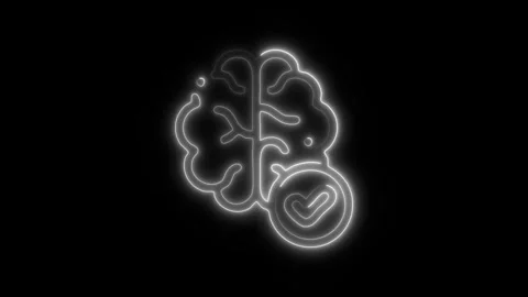 Glowing All Brain Icon and Symbol in HD Video Neon Stock Footage 304556763