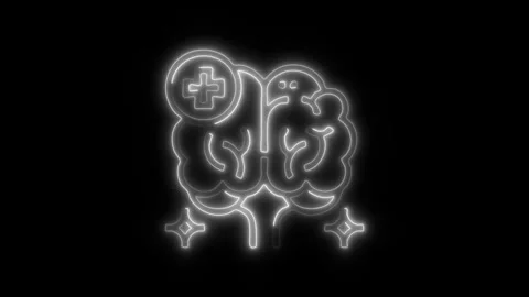 Glowing All Brain Icon and Symbol in HD Video Neon Vídeo Stock 304556809