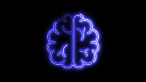 Glowing All Brain Icon and Symbol in HD Video Neon Stock Footage 304556859