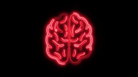 Glowing All Brain Icon and Symbol in HD Video Neon Stock Footage 304556866