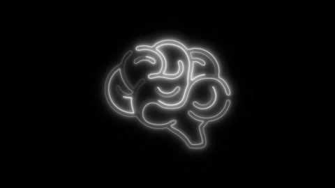 Glowing All Brain Icon and Symbol in HD Video Neon Stock Footage 304556896