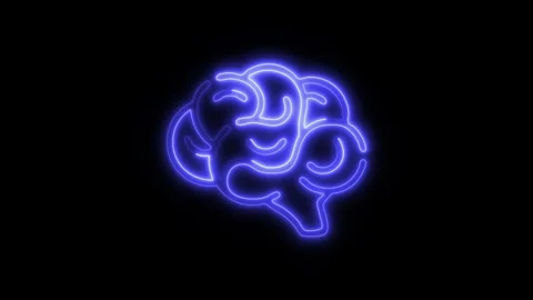 Glowing All Brain Icon and Symbol in HD Video Neon Stock Footage 304556898