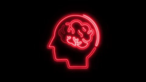 Glowing All Brain Icon and Symbol in HD Video Neon Stock Footage 304556921