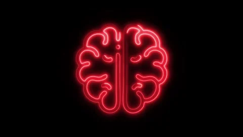 Glowing All Brain Icon and Symbol in HD Video Neon Stock Footage 304556923