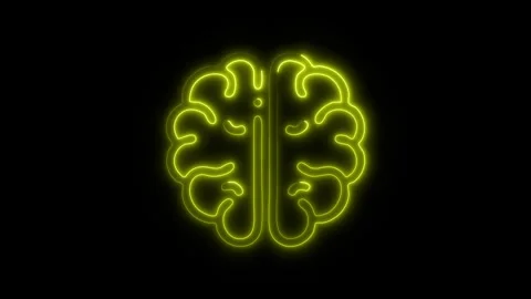 Glowing All Brain Icon and Symbol in HD Video Neon Stock Footage 304556924