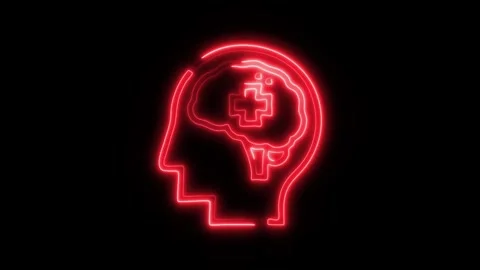 Glowing All Brain Icon and Symbol in HD Video Neon Vídeo Stock 304556941