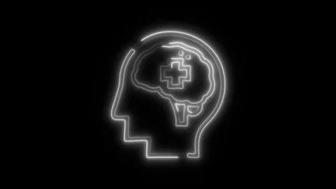Glowing All Brain Icon and Symbol in HD Video Neon Stock Footage 304556944