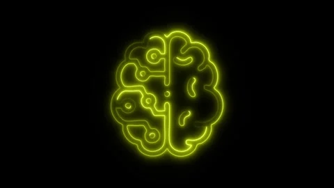Glowing All Brain Icon and Symbol in HD Video Neon Stock Footage 304556999