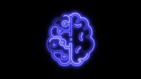 Glowing All Brain Icon and Symbol in HD Video Neon Stock-Footage 304557011