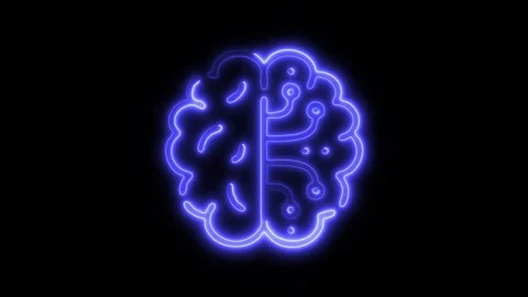 Glowing All Brain Icon and Symbol in HD Video Neon Stock Footage 304557075