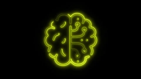Glowing All Brain Icon and Symbol in HD Video Neon Stock Footage 304557077