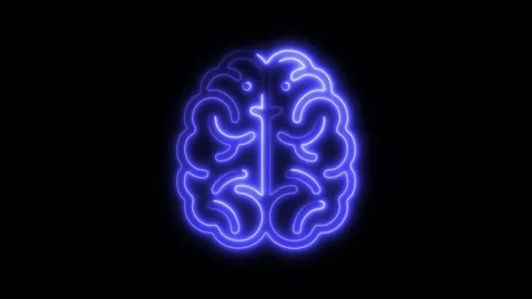Glowing All Brain Icon and Symbol in HD Video Neon Stock Footage 304557091