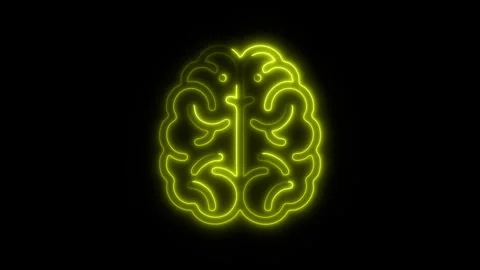 Glowing All Brain Icon and Symbol in HD Video Neon Stock Footage 304557092