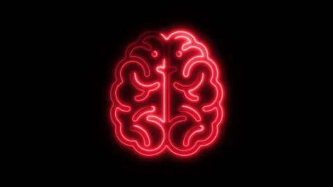 Glowing All Brain Icon and Symbol in HD Video Neon Stock Footage 304557096