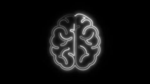 Glowing All Brain Icon and Symbol in HD Video Neon Stock Footage 304557104