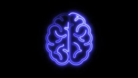 Glowing All Brain Icon and Symbol in HD Video Neon Stock Footage 304557107