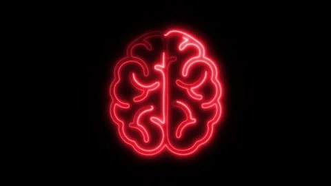 Glowing All Brain Icon and Symbol in HD Video Neon Stock Footage 304557112