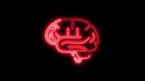 Glowing All Brain Icon and Symbol in HD Video Neon Stock Footage 304560325