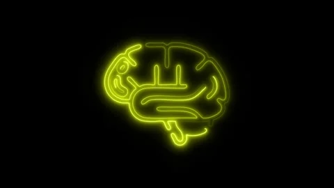 Glowing All Brain Icon and Symbol in HD Video Neon Stock Footage 304560333