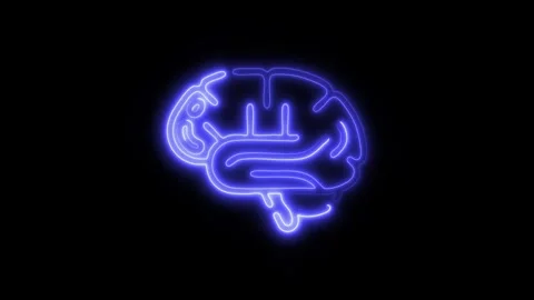 Glowing All Brain Icon and Symbol in HD Video Neon Stock Footage 304560334
